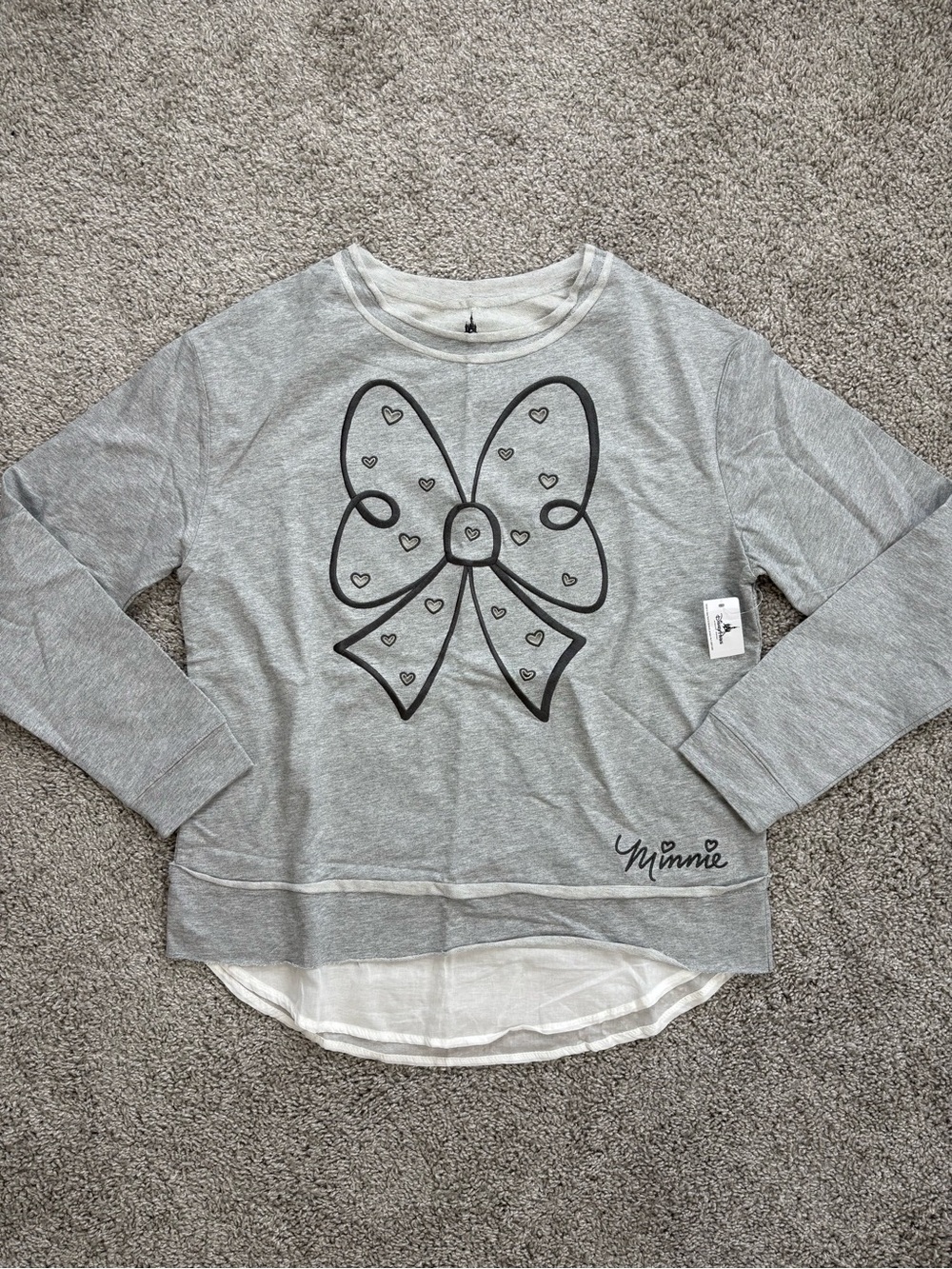 Disney Minnie Gray and White Bow Crewneck Sweater